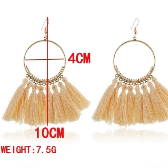 Red Bohemian/Aztec Hoop Tassell Earrings - Picture 5 of 6